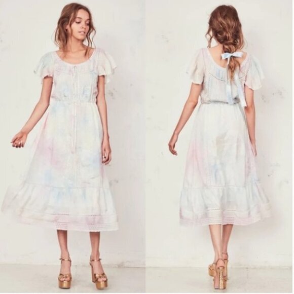 Loveshackfancy Madeline Silk Tie Dye Midi Dress - Picture 1 of 11